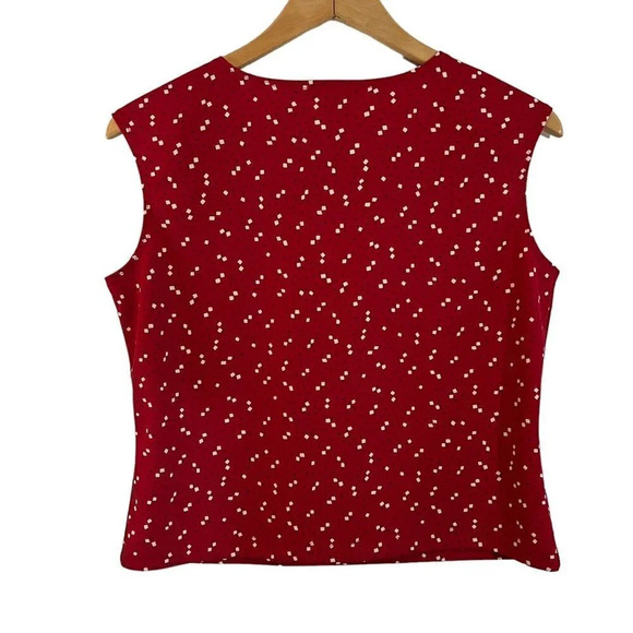 Petite Sophisticate Sleeveless Blouse Medium Confetti Spotted Red White Stretch - Picture 2 of 5